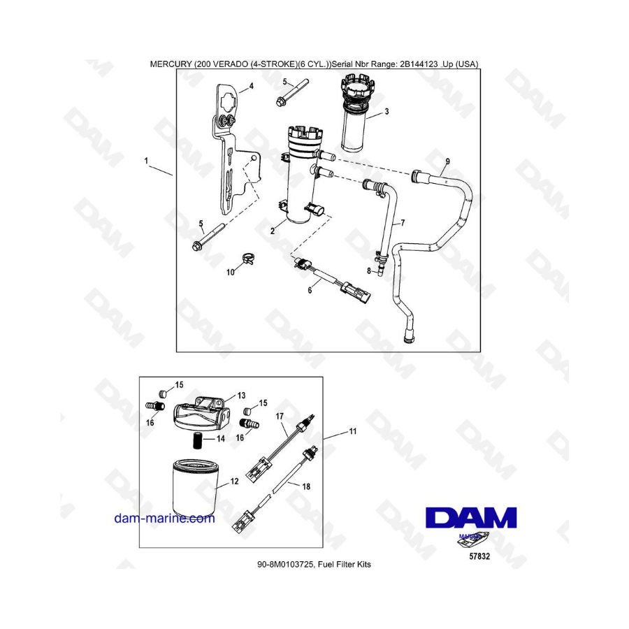 Mercury Verado 200 (6 cilindros) - Kits de filtro de combustible