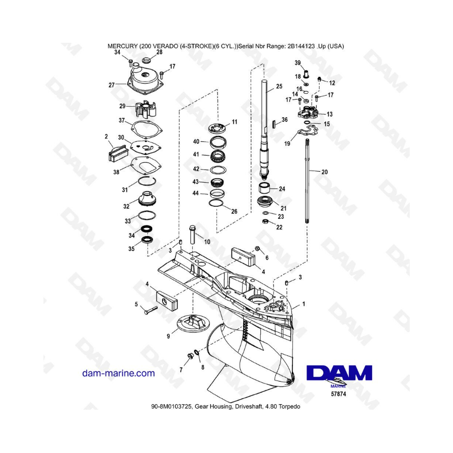 Mercury Verado 200 (6 cylinder) - Gear Housing, Driveshaft, 4.80 Torpedo