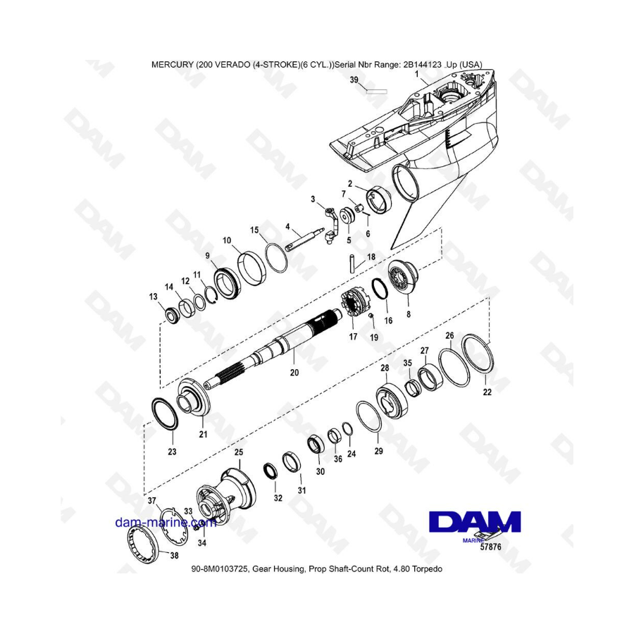 Mercury Verado 200 (6 cylinder) - Gear housing, prop shaft-count rot, 4.80 torpedo