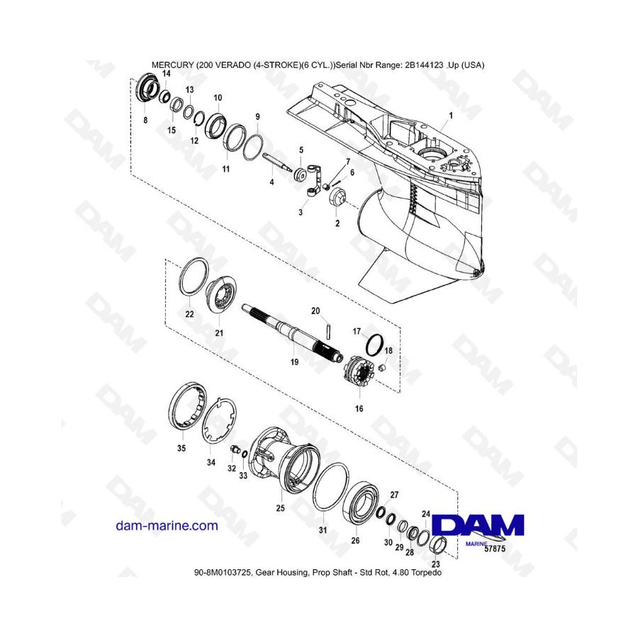 Mercury Verado 200 (6 Cylinder) - Gear Housing, Prop Shaft - Std Rot, 4.80 Torpedo