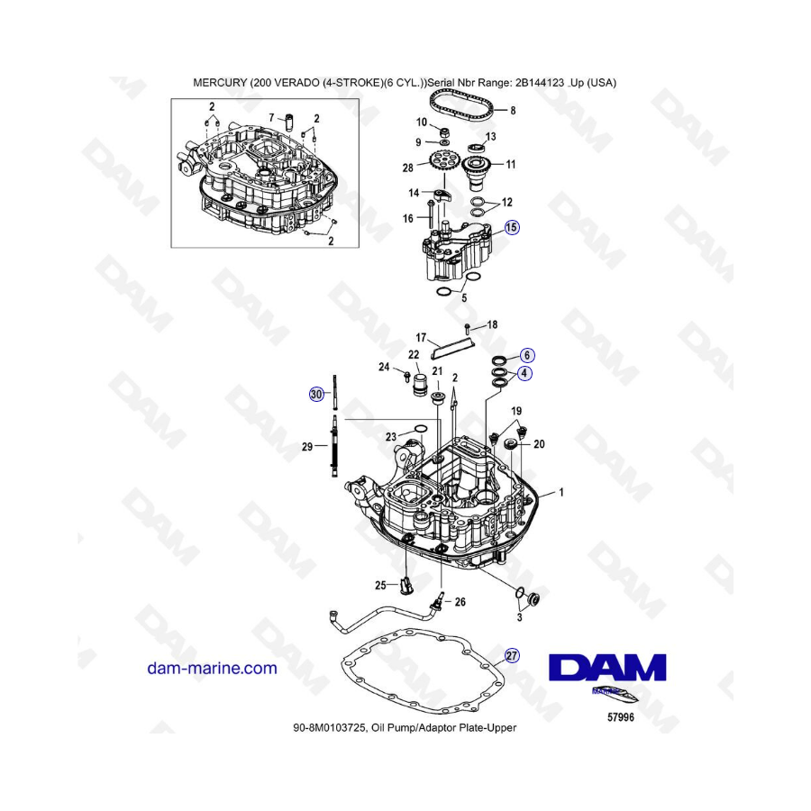 Mercury Verado 200 (6 cylinders) - Oil pump/Adaptor plate-upper