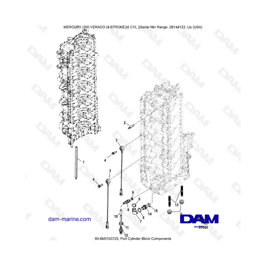 Mercury Verado 200 (6 cylinder) - Port cylinder block components