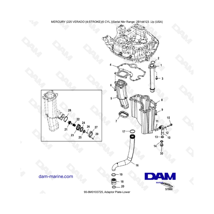 Mercury 225 Verado (2B144123 & ) - Adapter plate-lower