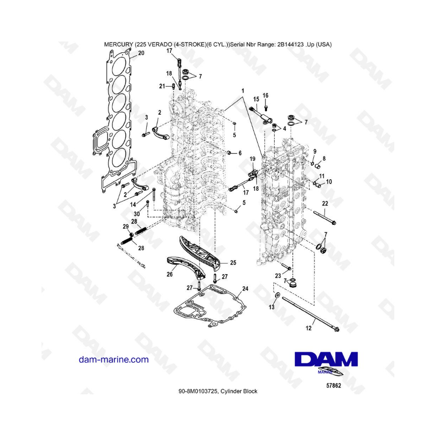 Mercury 225 Verado (2B144123 & +) - Cylinder block