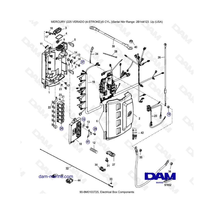 Mercury 225 Verado (2B144123 & +) - Electrical box components