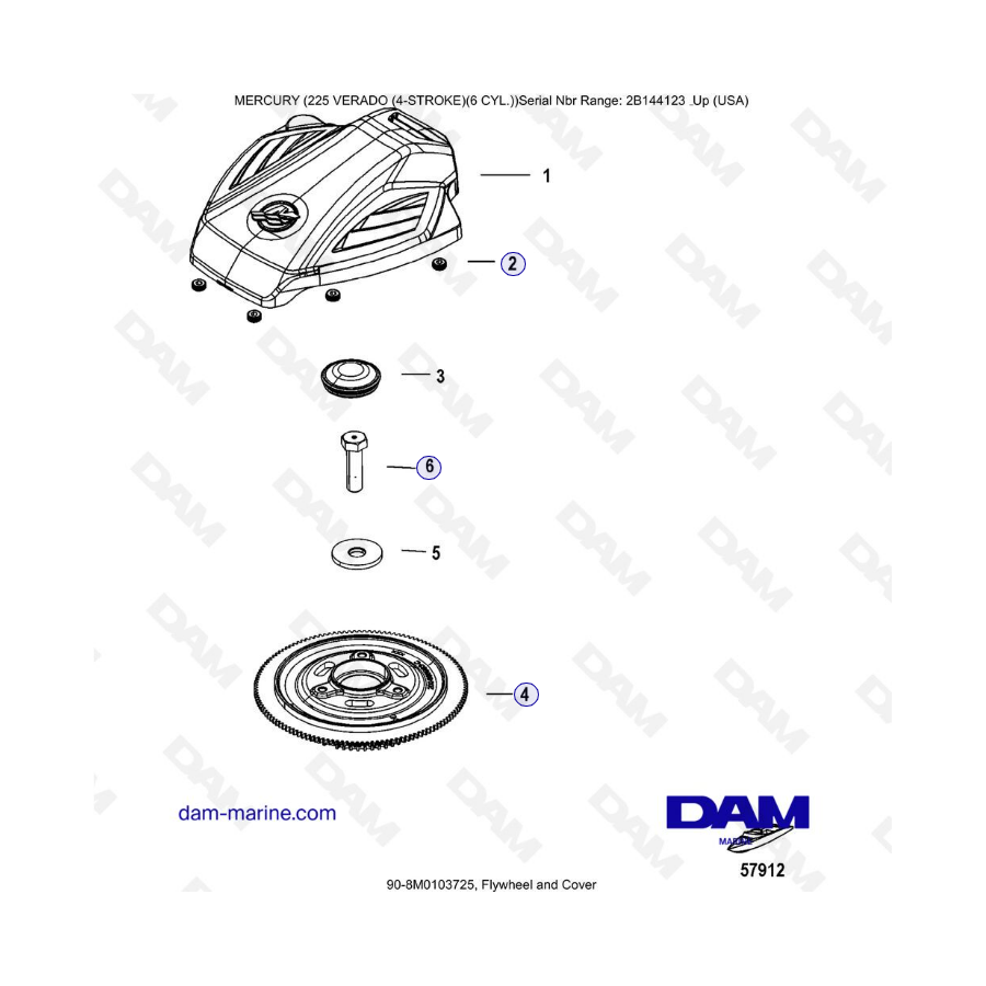 Mercury 225 Verado (2B144123 & +) - Flywheel & cover