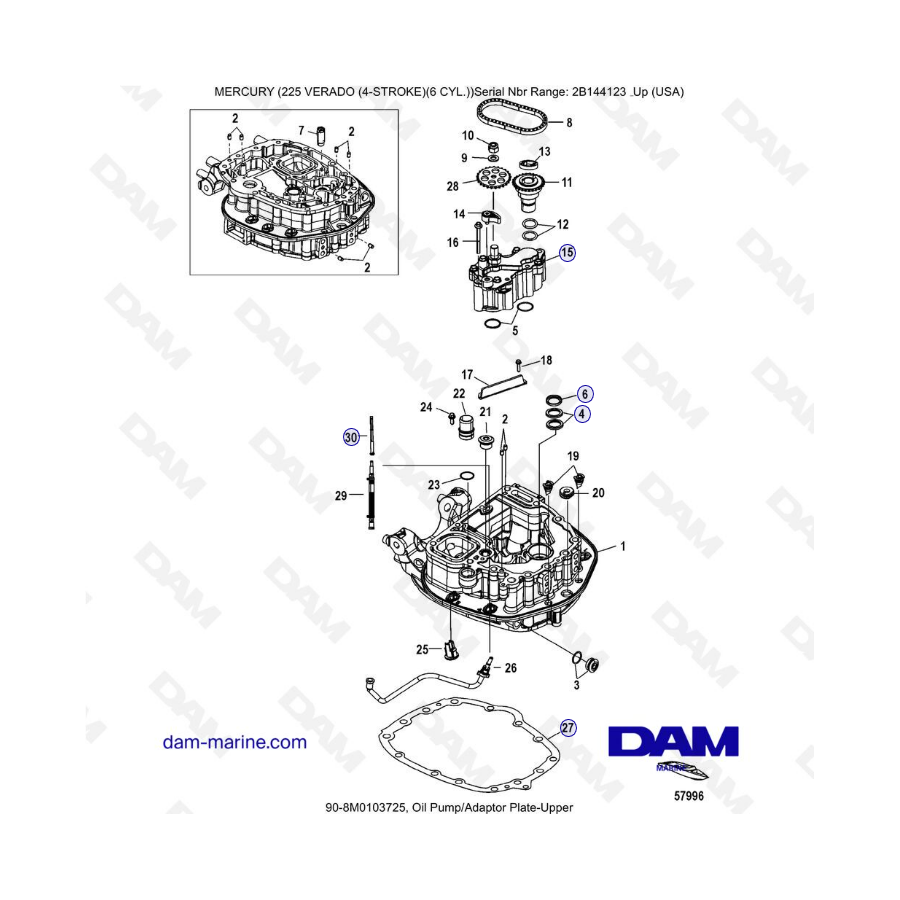 Mercury 225 Verado (2B144123 & +) - Oil pump/Adaptor plate-upper