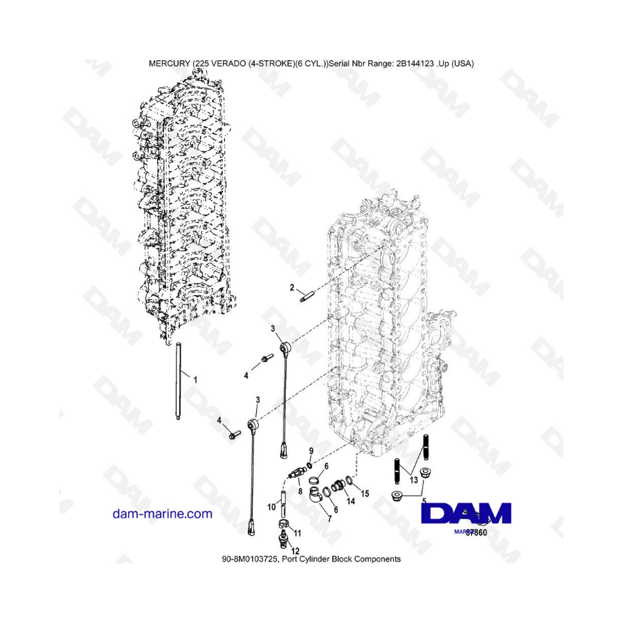 Mercury 225 Verado (2B144123 & +) - Port cylinder block components