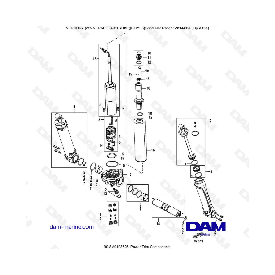 Mercury 225 Verado (2B144123 & +) - Power Trim/Transom assembly