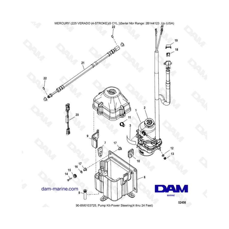 Mercury 225 Verado (SN 2B144123 y +) - Kit de bomba de dirección asistida (4 a 24 pies)