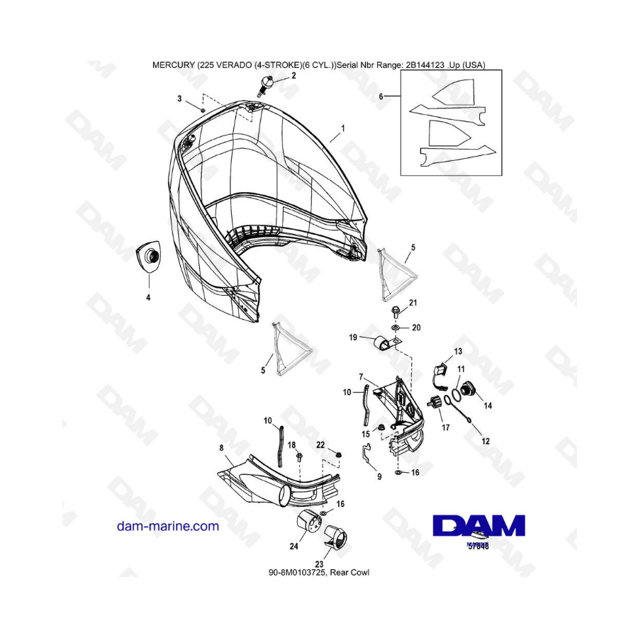 Mercury 225 Verado (SN 2B144123 & +) - Rear cowl