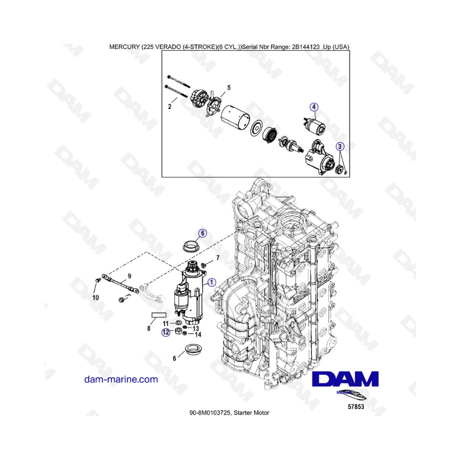 Mercury 225 Verado (SN 2B144123 & +) - Starter motor