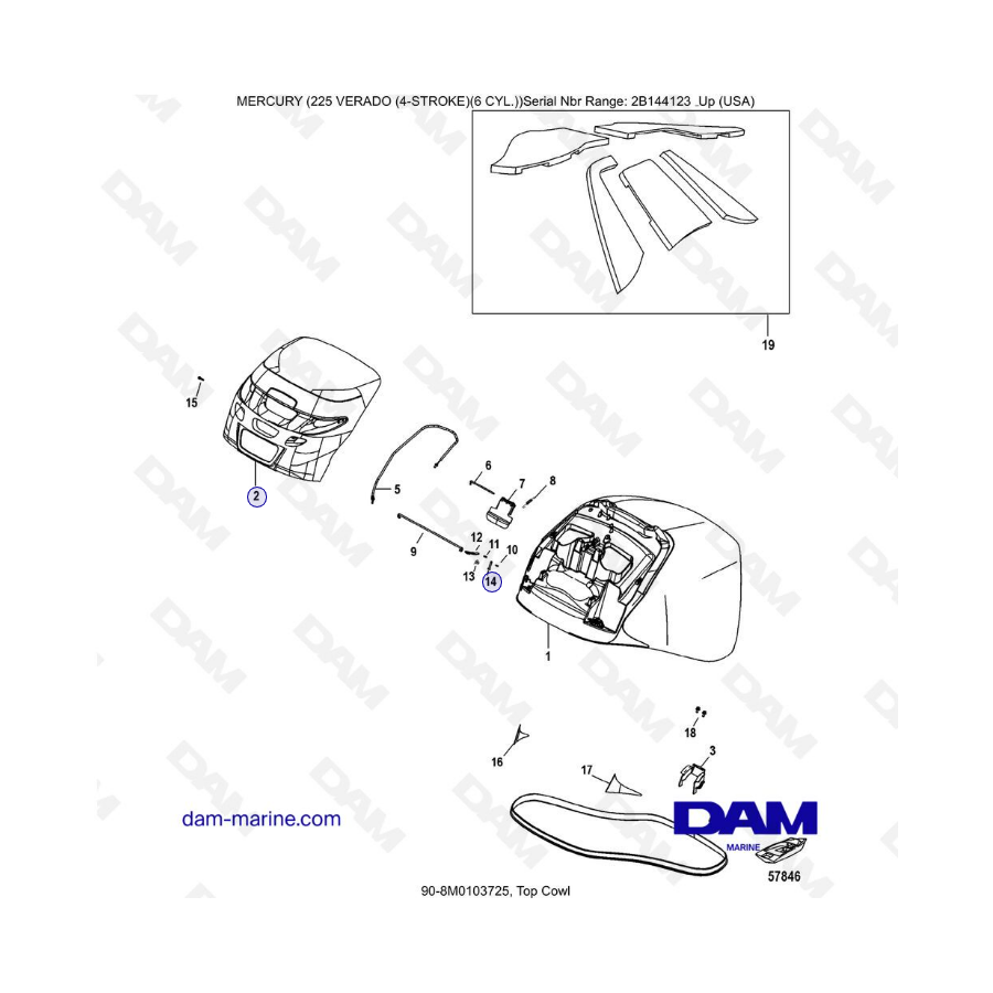 Mercury 225 Verado (SN 2B144123 & +) - Top cowl