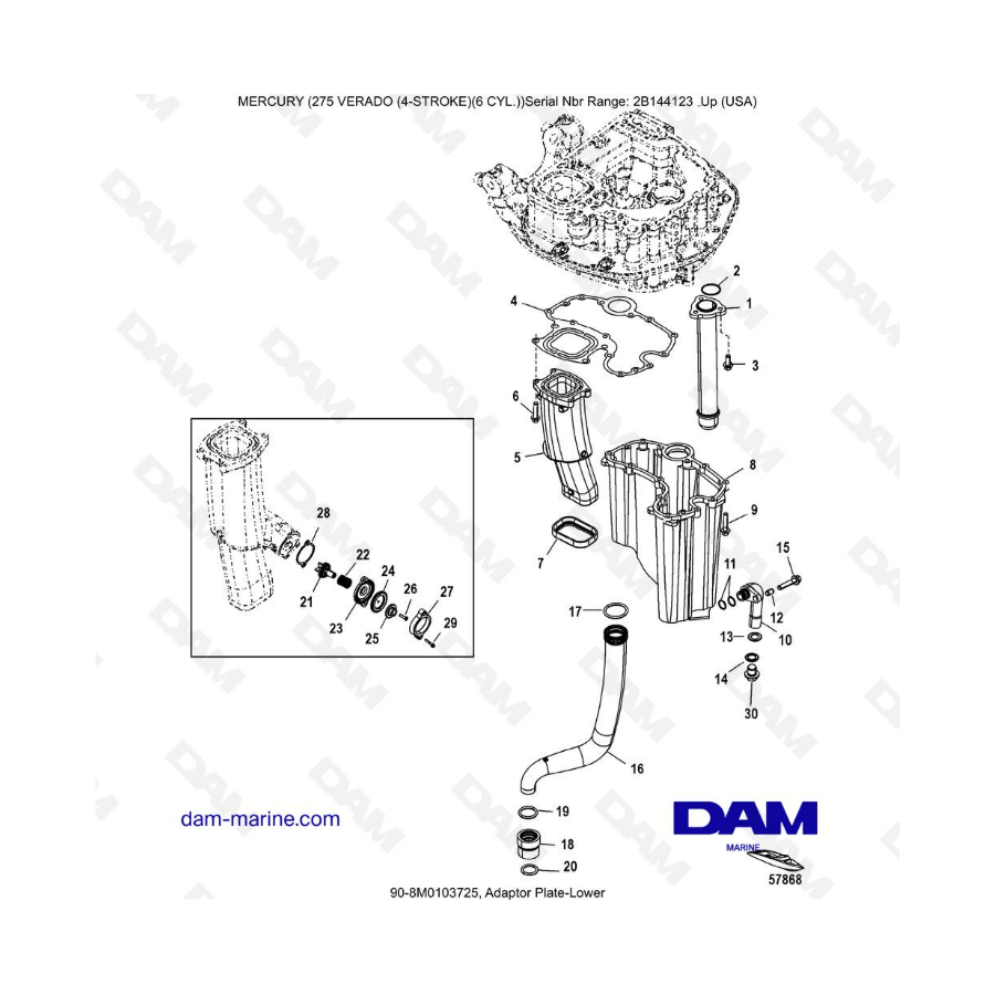 Mercury 275 Verado (6 Cyl) (SN 2B144123 & +) - Placa adaptadora inferior