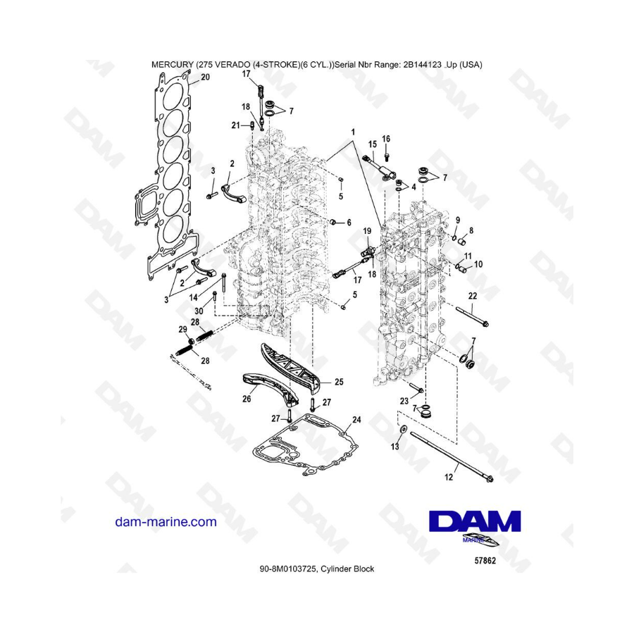 Mercury 275 Verado (6 Cyl) (SN 2B144123 & +) - Cylinder block