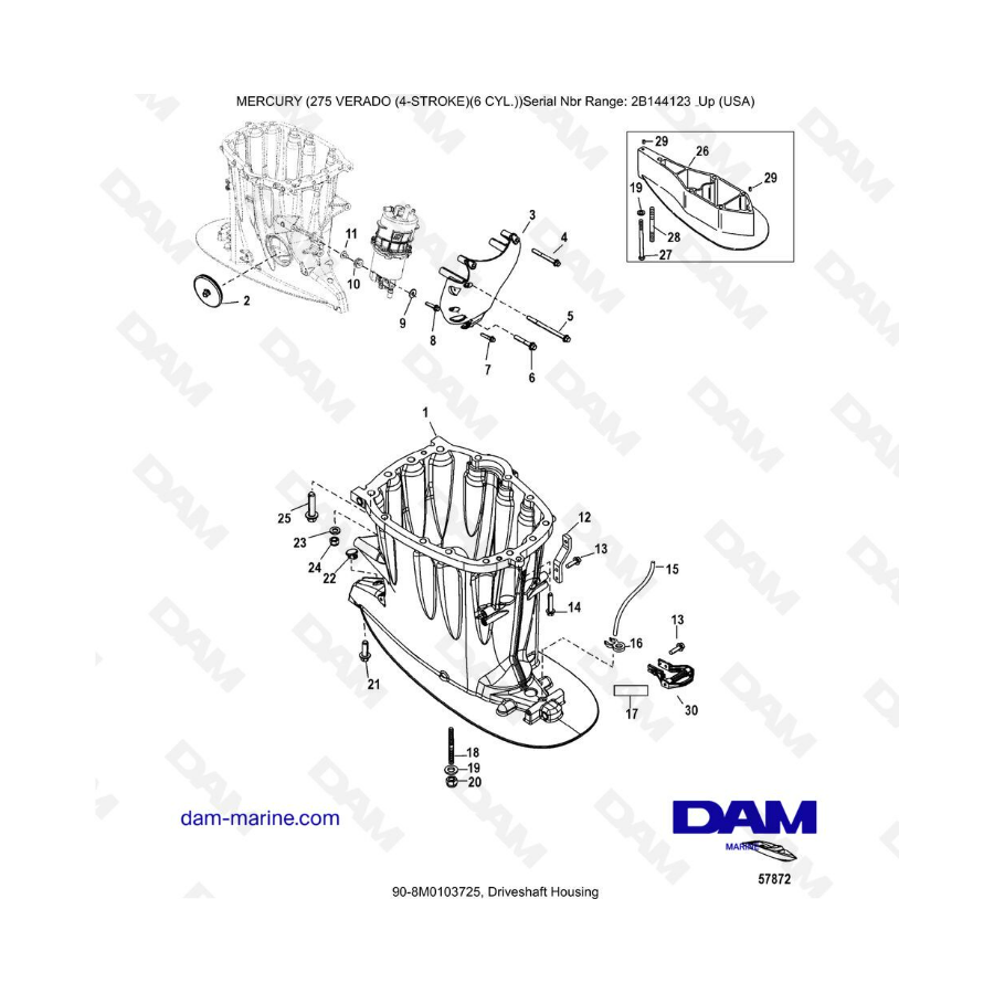 Mercury 275 Verado (6 Cyl) (SN 2B144123 & +) - Driveshaft housing