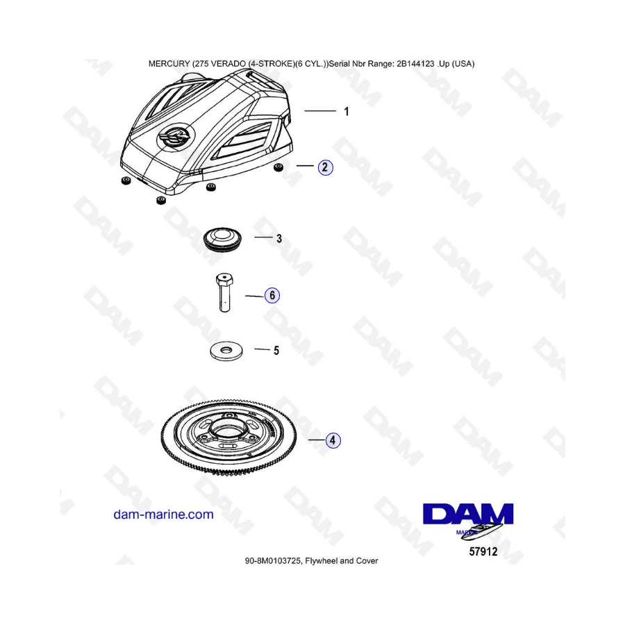 Mercury 275 Verado (6 Cyl) (SN 2B144123 & +) - Flywheel & cover