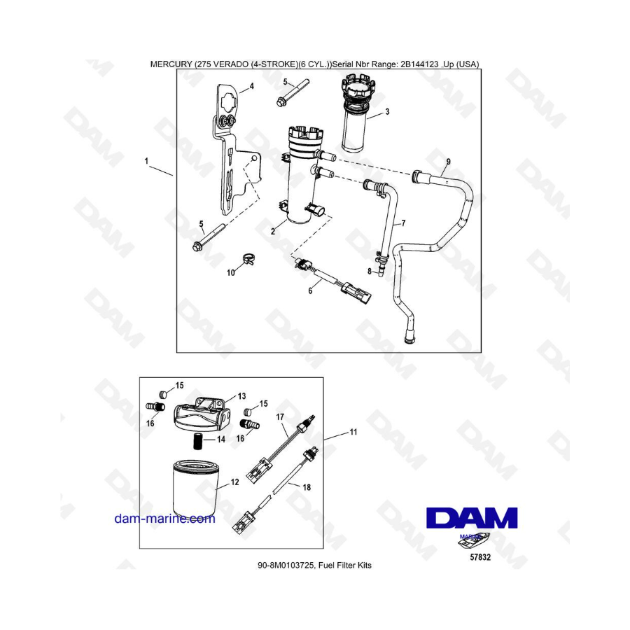 Mercury 275 Verado (6 Cyl) (SN 2B144123 & +) - Kits de filtro de combustible