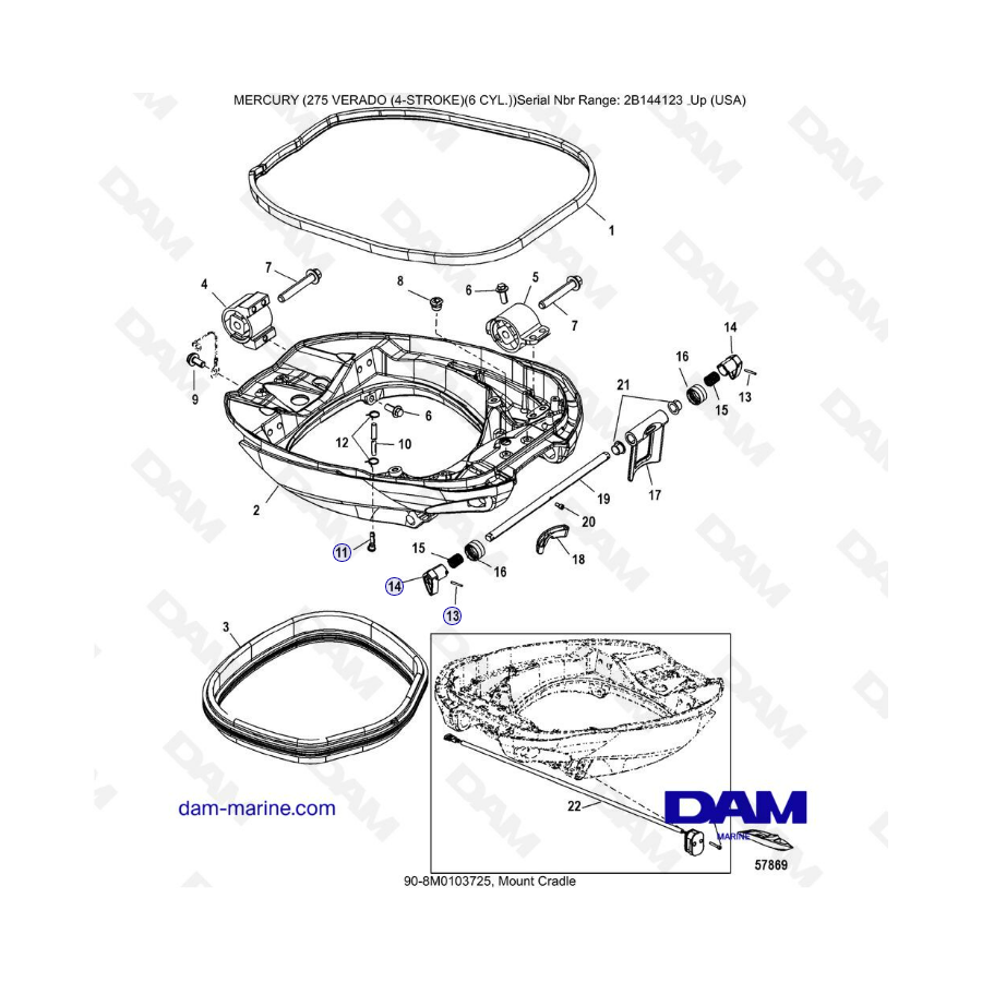 Mercury Verado 275 (SN2B144123 & +) - Cardle mount