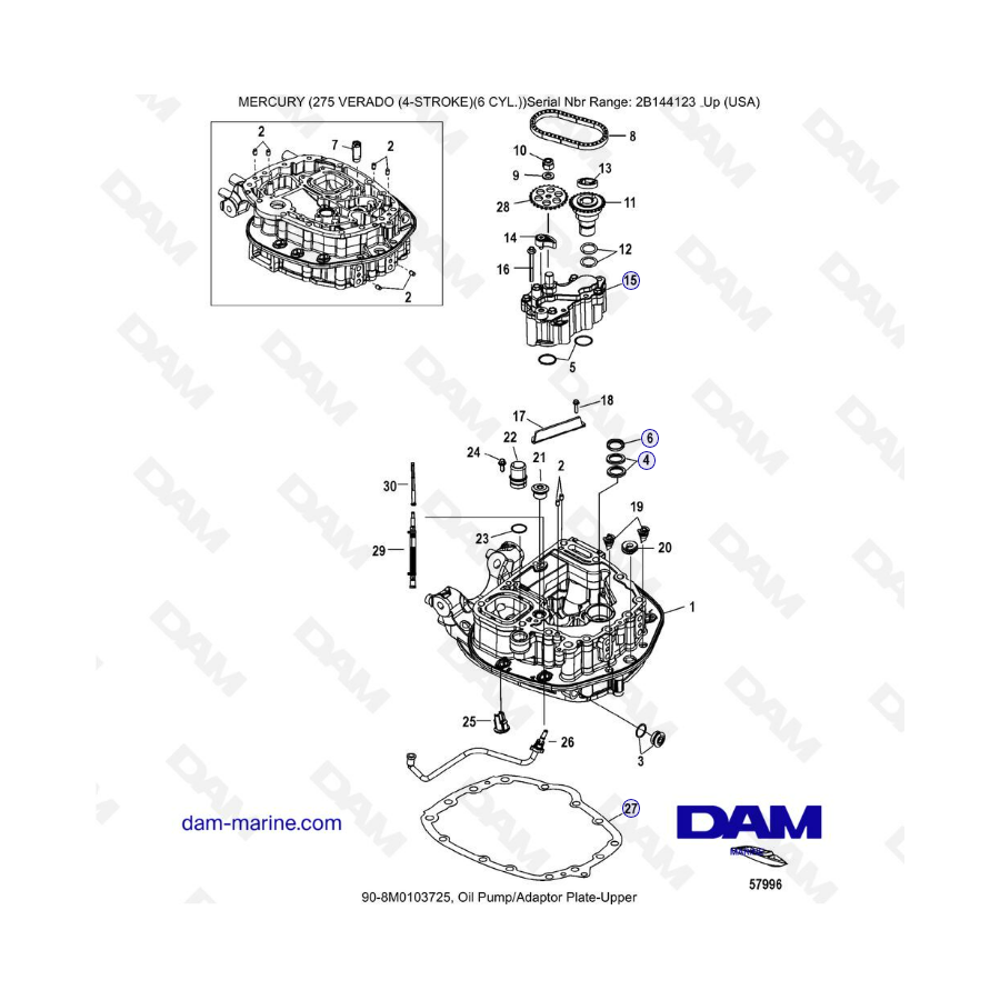 Mercury Verado 275 (SN2B144123 & +) - Oil pump/Adaptor plate-upper