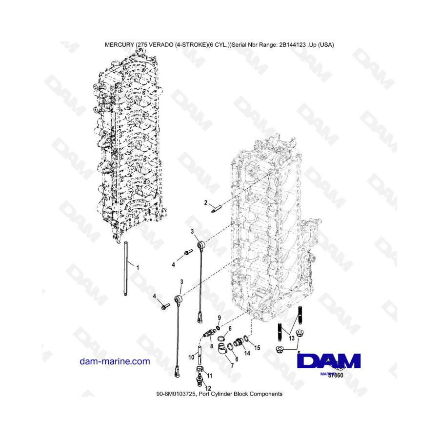 Mercury Verado 275 (SN2B144123 & +) - Port cylinder block components