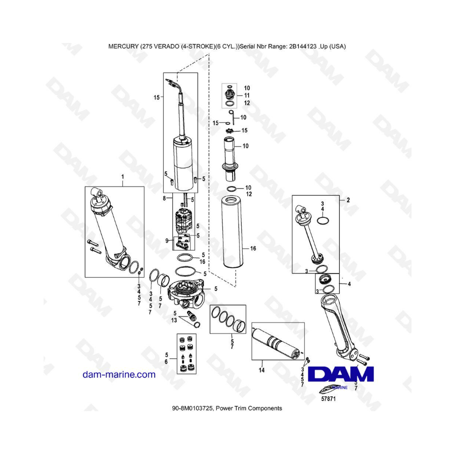 Mercury Verado 275 (SN2B144123 & +) - Power trim components