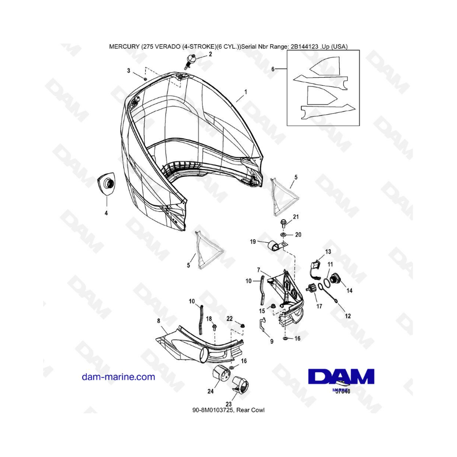 Mercury Verado 275 (SN2B144123 & +) - Rear cowl