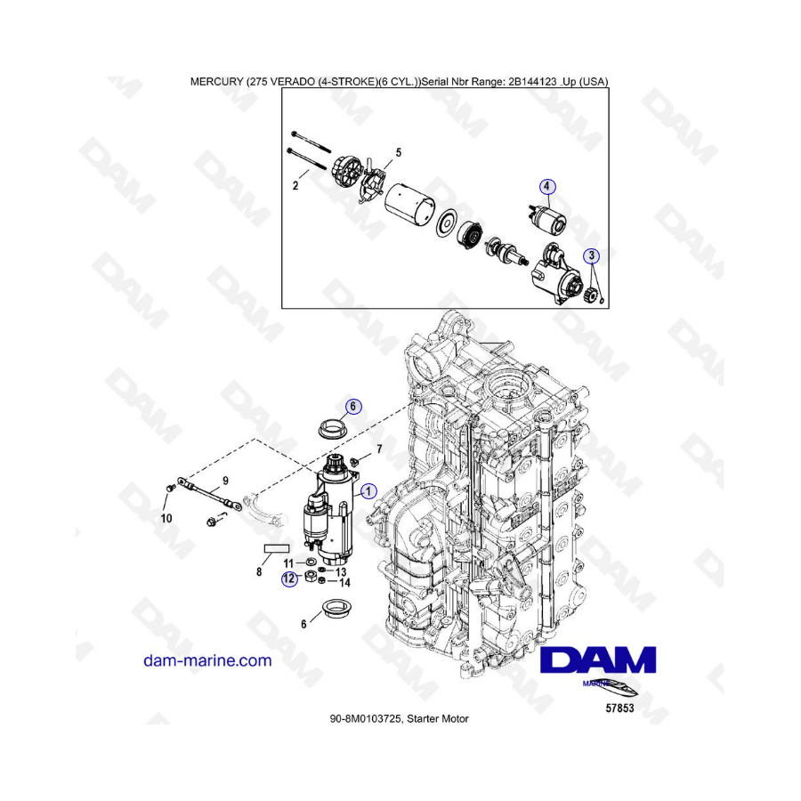 Mercury Verado 275 (SN2B144123 & +) - Starter motor