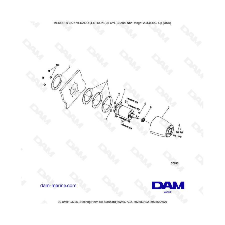 Mercury Verado 275 (SN2B144123 & +) - Kit de timón de dirección - Estándar