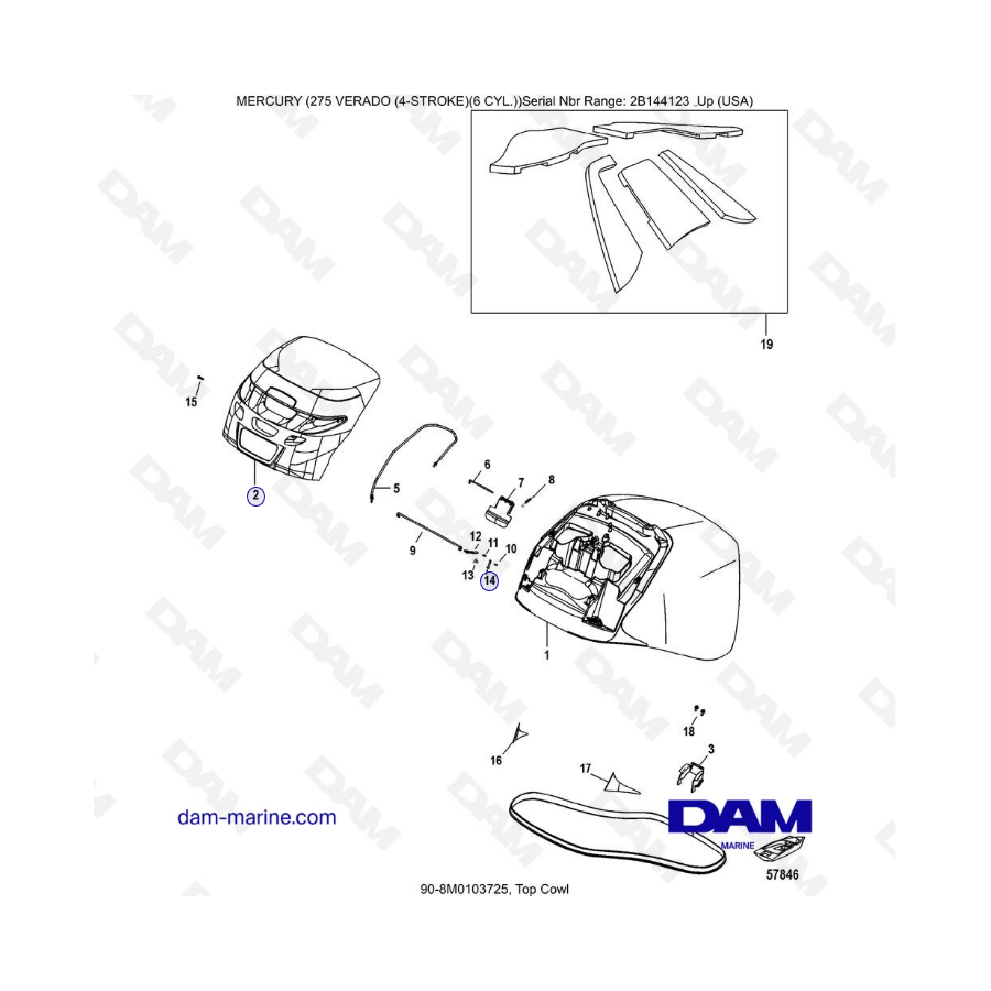 Mercury Verado 275 (SN2B144123 & +) - Top cowl