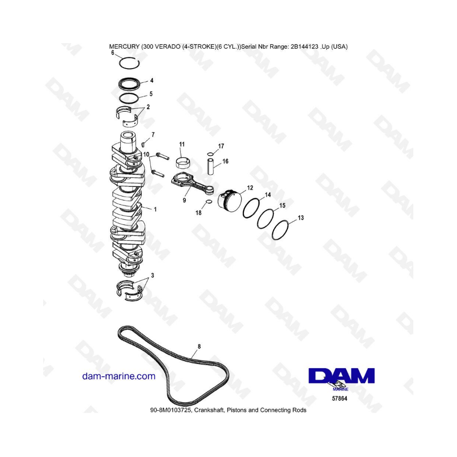 Mercury Verado 300 (SN2B144123 & ) - Crankshaft, pistons and connecting rods