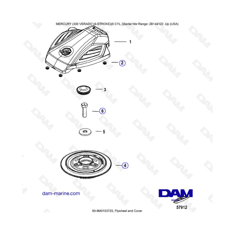 Mercury Verado 300 (SN2B144123 & +) - Flywheel & cover