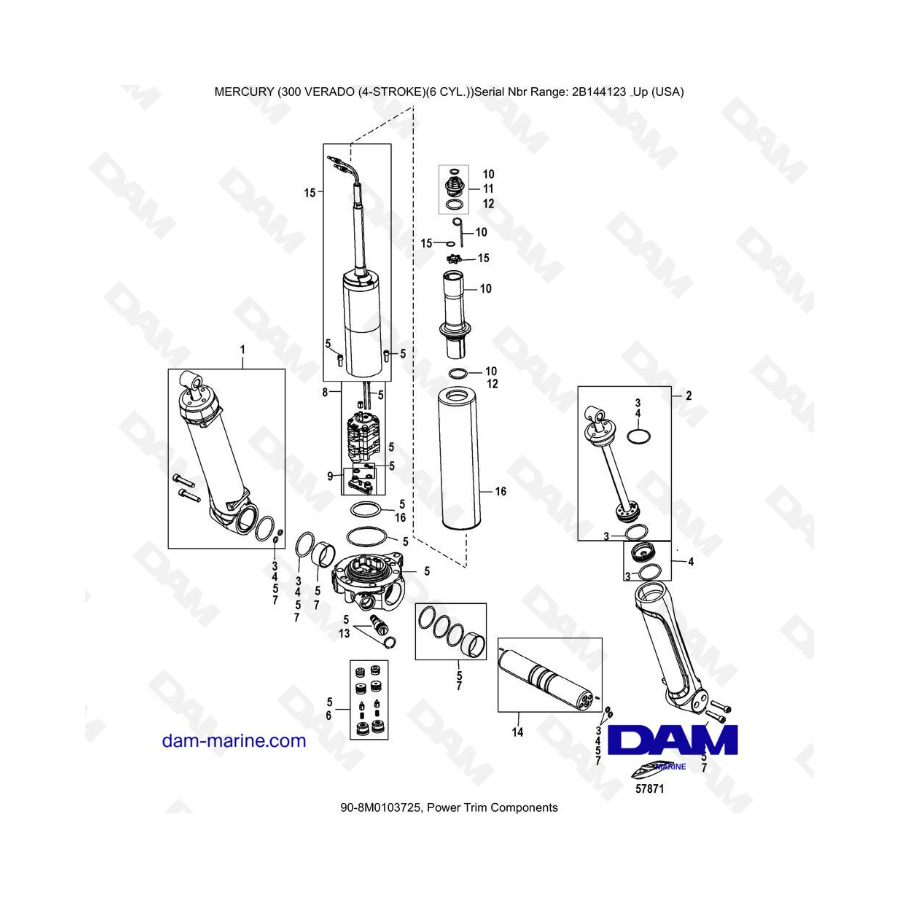 Mercury Verado 300 (SN2B144123 y +) - Componentes de compensación hidráulica