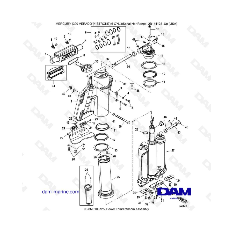 Mercury Verado 300 (SN2B144123 y +) - Conjunto de moldura eléctrica / espejo de popa