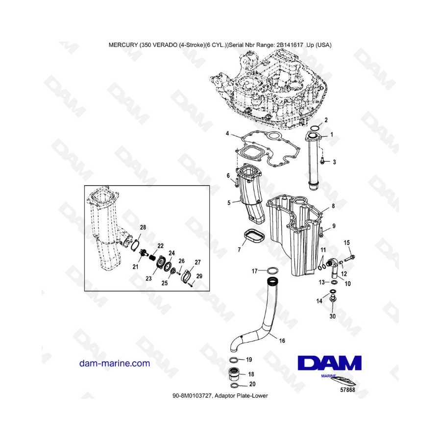 Mercury Verado 350 (SN2B144123 & +) - Adapter plate-lower