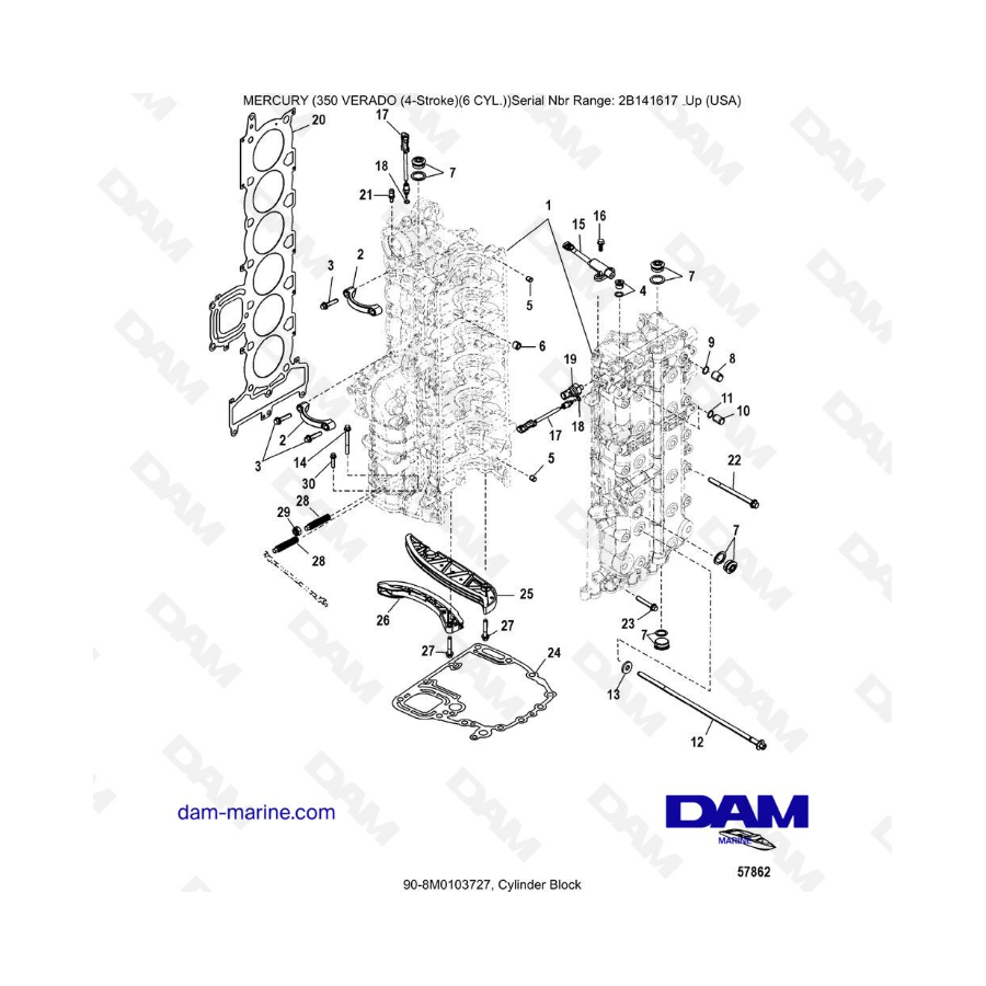 Mercury Verado 350 (SN2B144123 & +) - Cylinder block