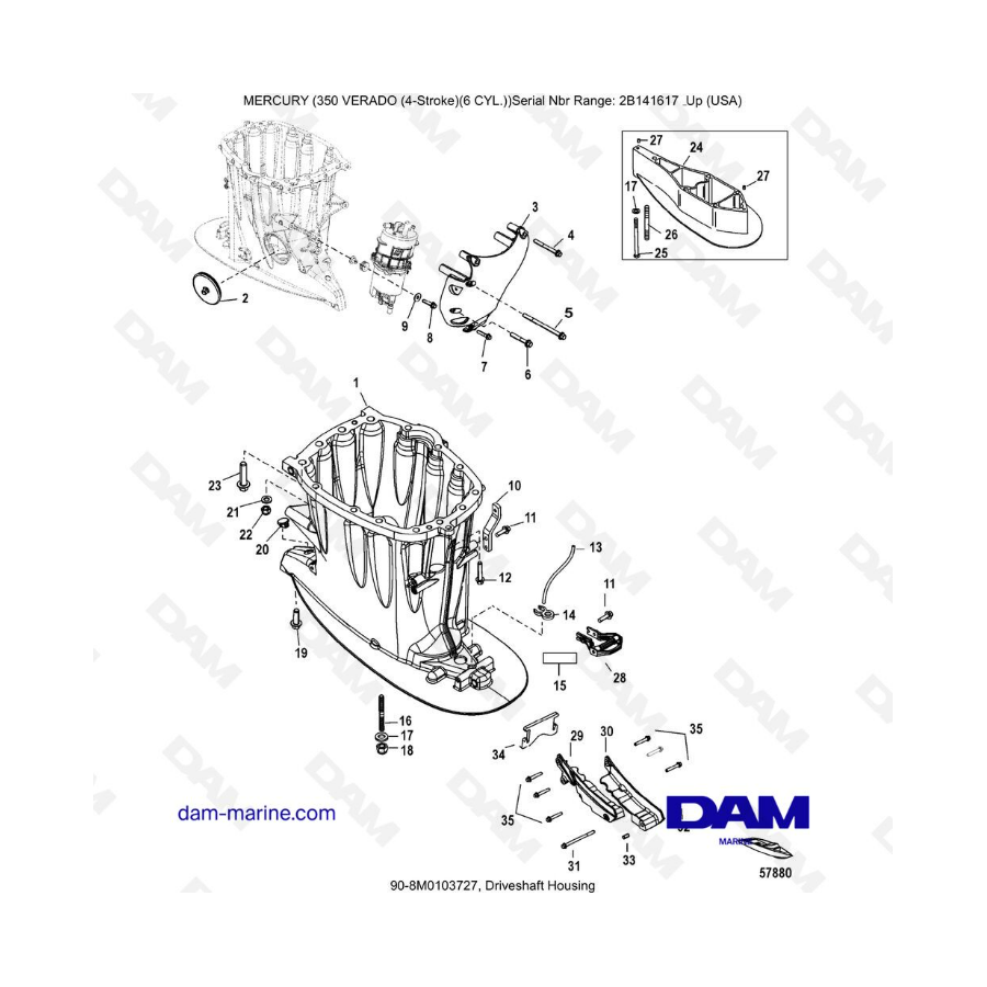 Mercury Verado 350 (SN2B144123 y +) - Caja del eje de transmisión