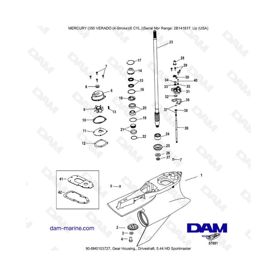 Mercury Verado 350 (SN2B144123 & +) - Gear housing, driveshaft, 5.44 HD Sportmaster