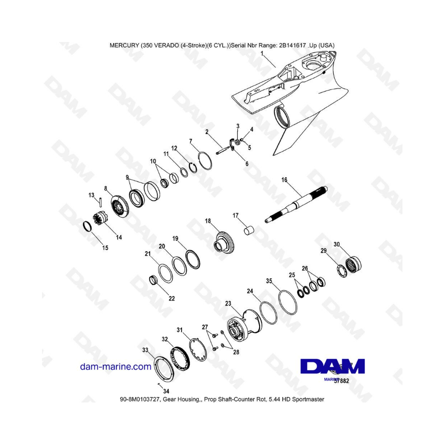 Mercury 350 Verado (6 CYL) - Gear housing, prop shaft-counter rot, 5.44 HD Sportmaster