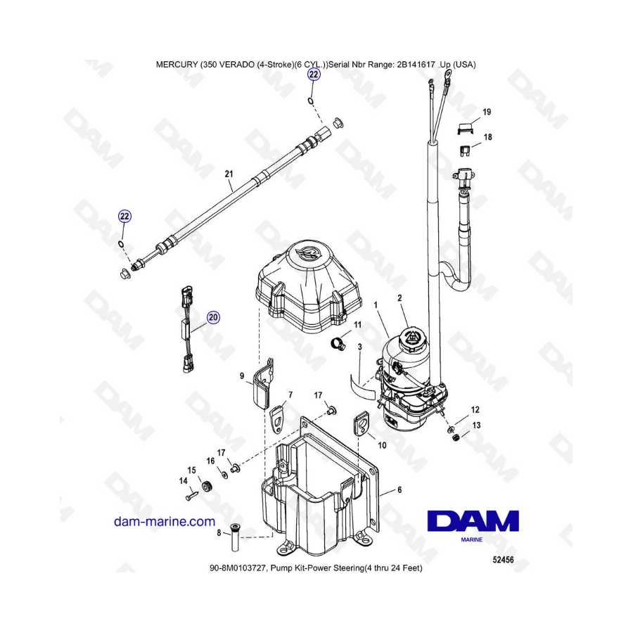 Mercury 350 Verado (6 CYL) - Kit de bomba de dirección asistida (4 a 24 pies)