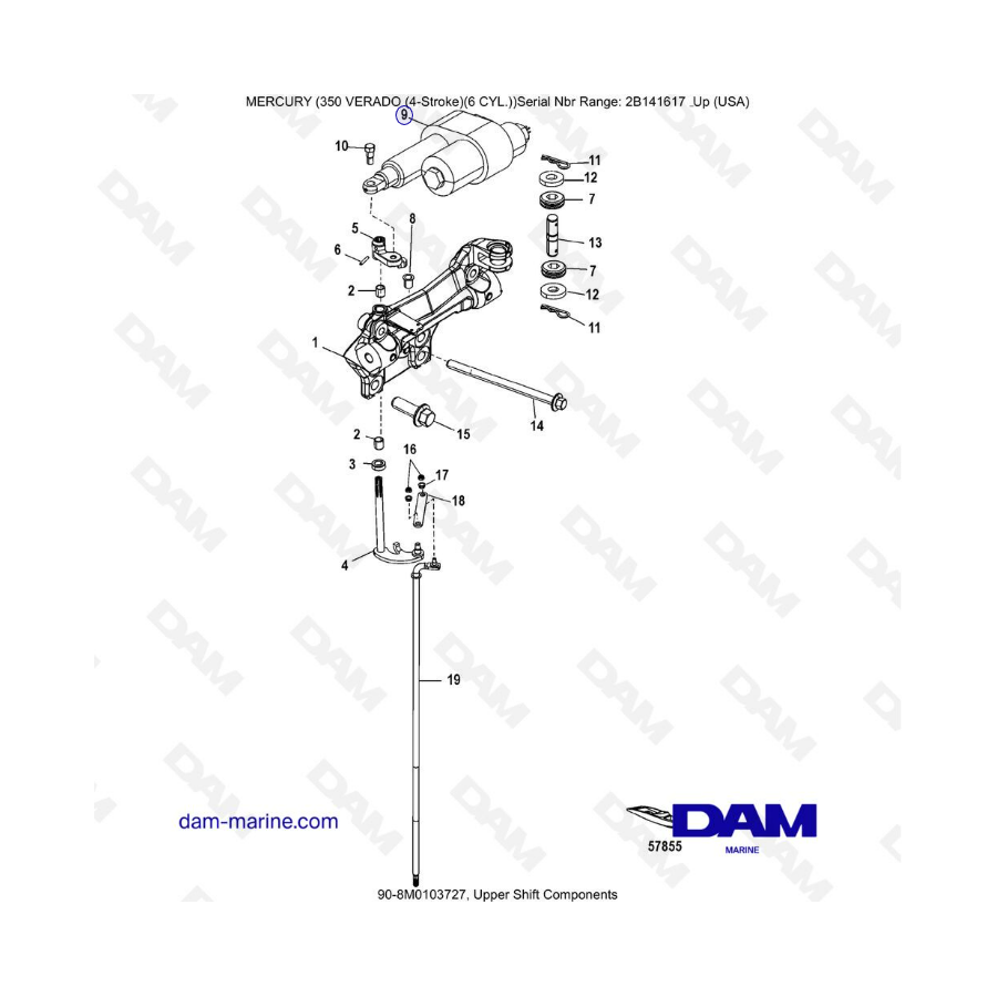 Mercury 350 Verado (6 CYL) - Componentes del cambio superior