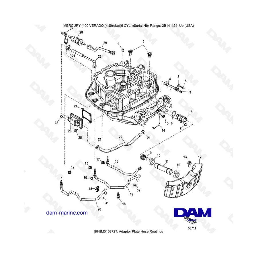 Mercury Verado 400 - Adapter plate hose routings 