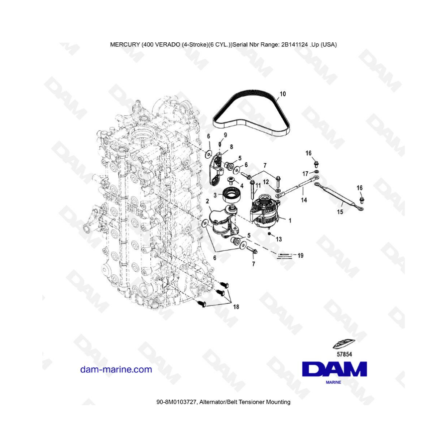 Mercury Verado 400 - Alternator/Belt tensioner mounting