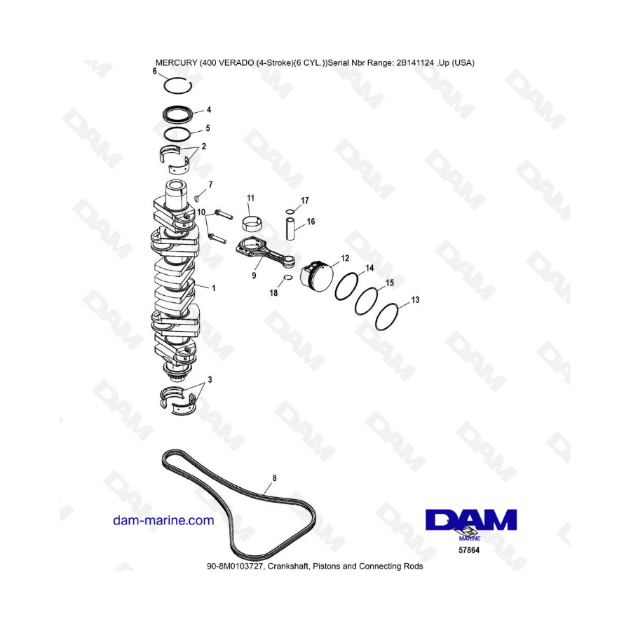 Mercury Verado 400 - Crankshaft, pistons & connecting rods