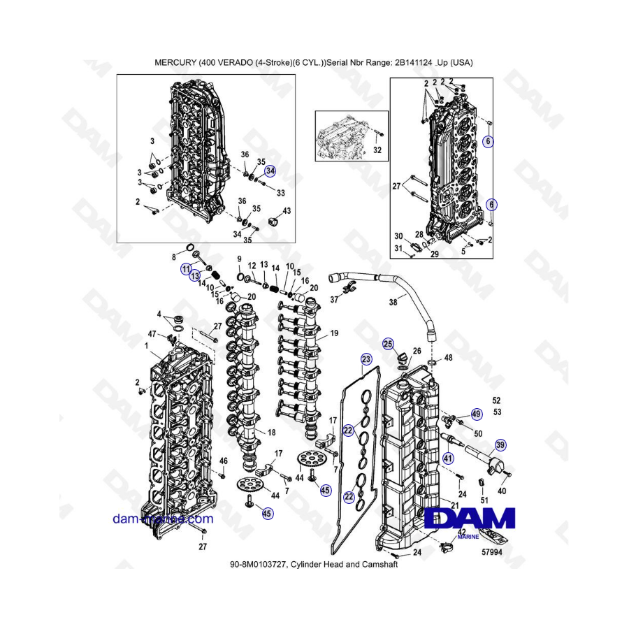 Mercury Verado 400 - Cylinder head & camshaft