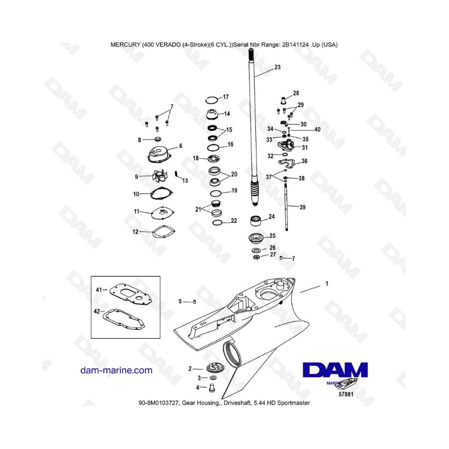 Mercury Verado 400 - Caja de engranajes, eje de transmisión, 5.44 HD Sportmaster