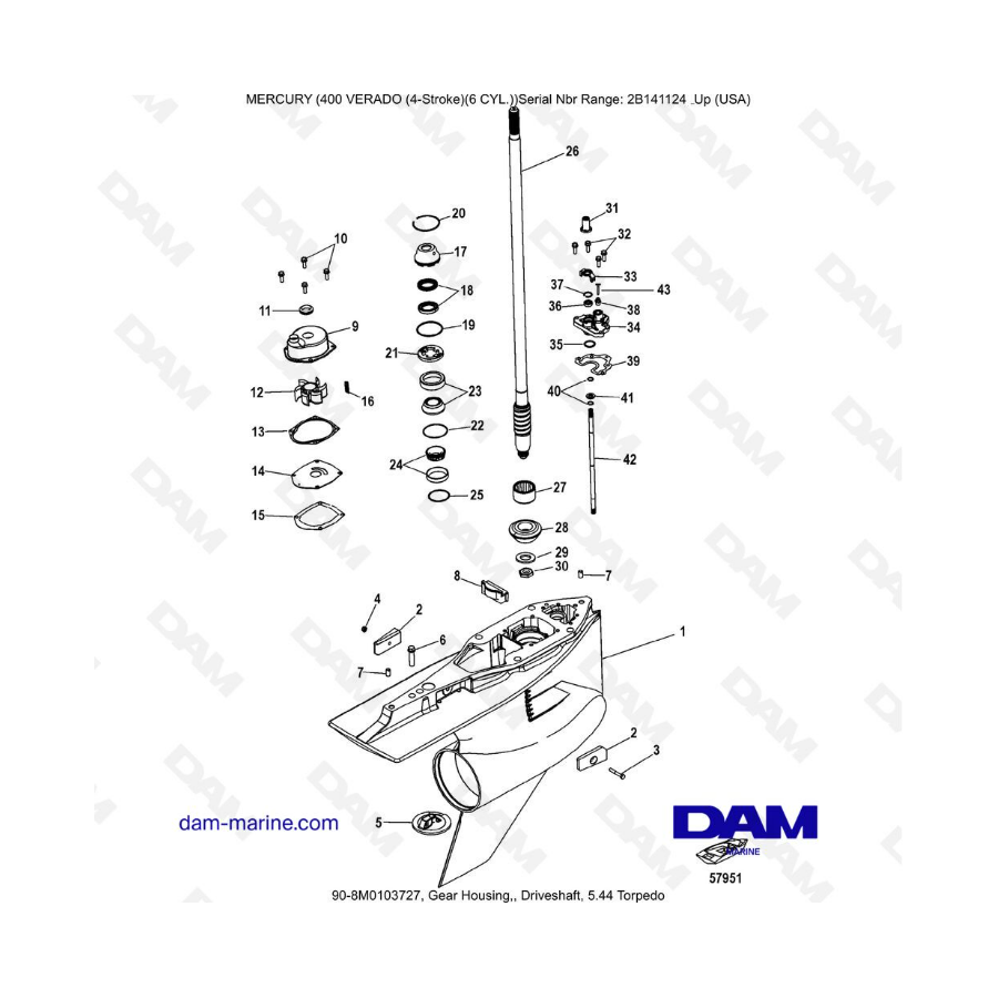 Mercury Verado 400 - Gear housing, driveshaft, 5.44 torpedo