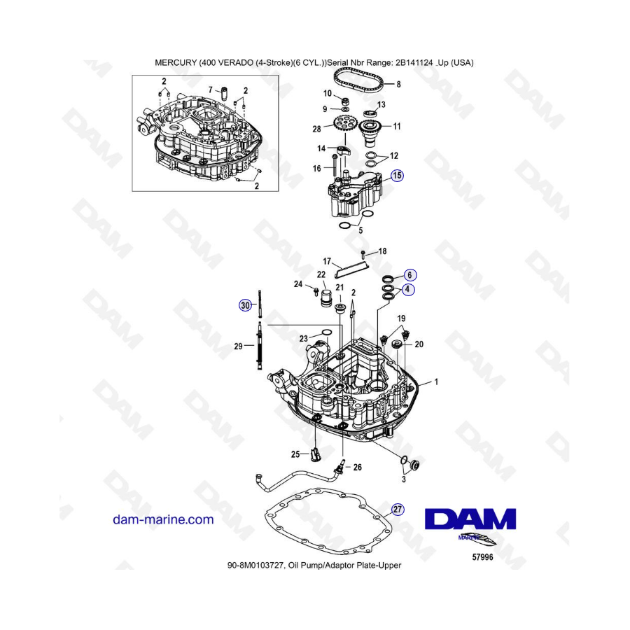 Mercury Verado 400 - Bomba de aceite/placa adaptadora superior