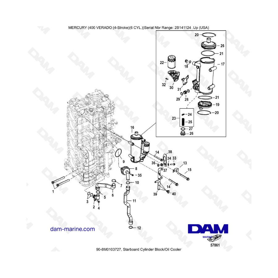 Mercury Verado 400 - Starboard cylinder block/Oil cooler