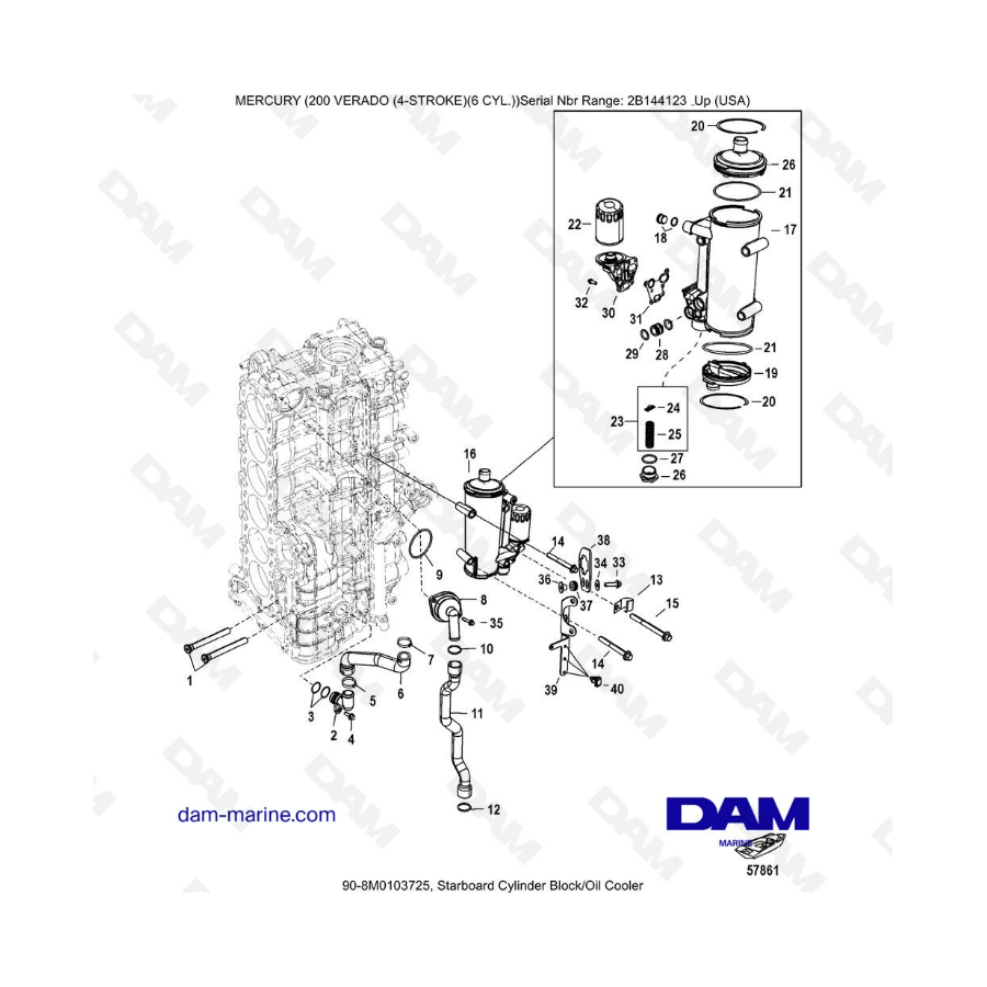 Mercury Verado 200 (6 Cylinders) - Starboard Cylinder block/Oil cooler